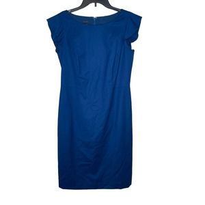 Talbots Women Sheath Dress Italian Flannel Wool Flutter Sleeve Minimalist Blue 8